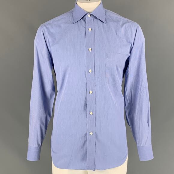 ERMENEGILDO ZEGNA Size L Blue Stripe Cotton Long Sleeve Shirt - Picture 1 of 5